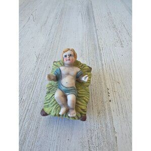 Vintage ceramic baby‎ Jesus Xmas Nativity crib manger statue decor